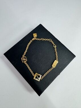 Authentic Fendi Forever Gold-Tone Logo Charm Bracelet